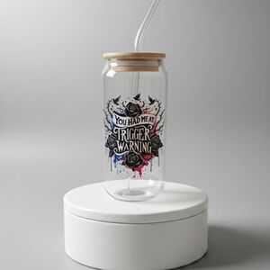 NEW Trigger Warning 16 Oz Glass Tumbler